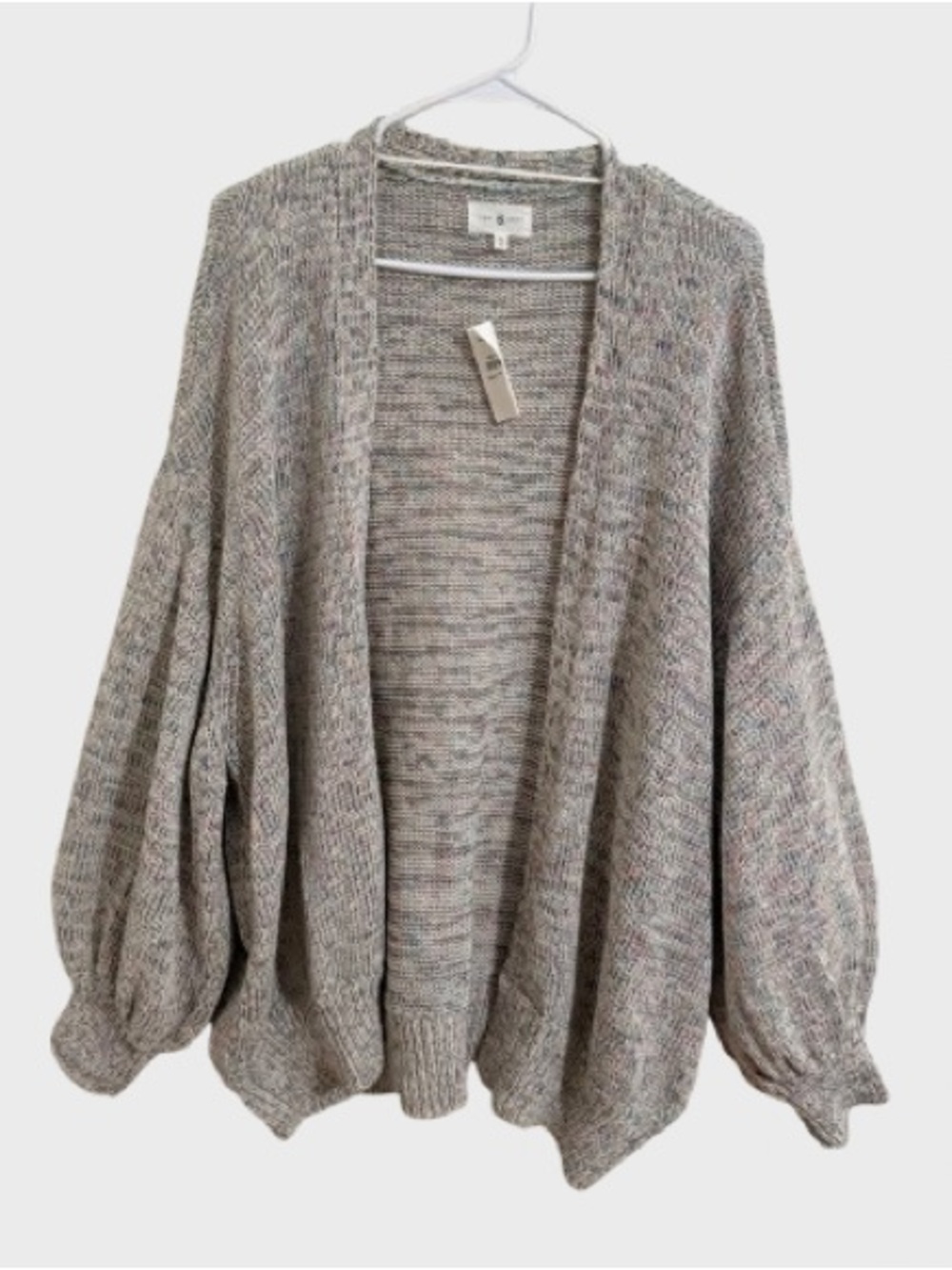 Lou & Grey Open-Front Balloon Sleeve Cardigan - Heather Gray